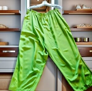PALAZZO BOHO Wide Leg Slacks "PEARLS," Vibrant Green with 100% Rayon Finish